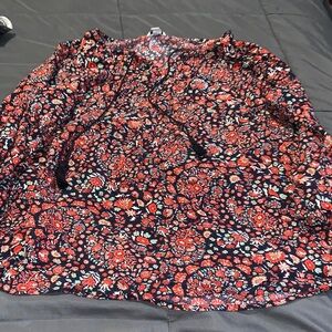 Sonoma Navy Blouse with Coral Floral Print